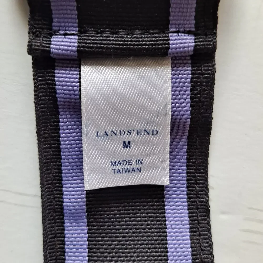 Lands' End Striped Polyester Web D-Ring Buckle Belt Purple & Black Womens Size M